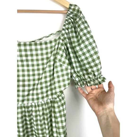 CHARLIE HOLIDAY Anthropologie Green‎ Gingham Paris Maxi Dress Size 4