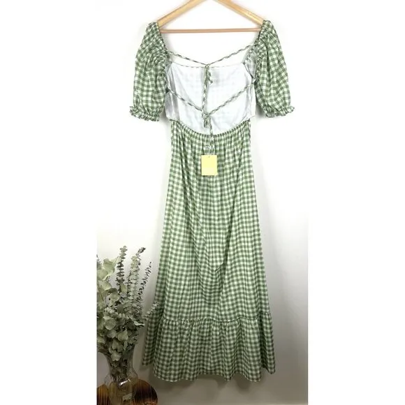 CHARLIE HOLIDAY Anthropologie Green‎ Gingham Paris Maxi Dress Size 4