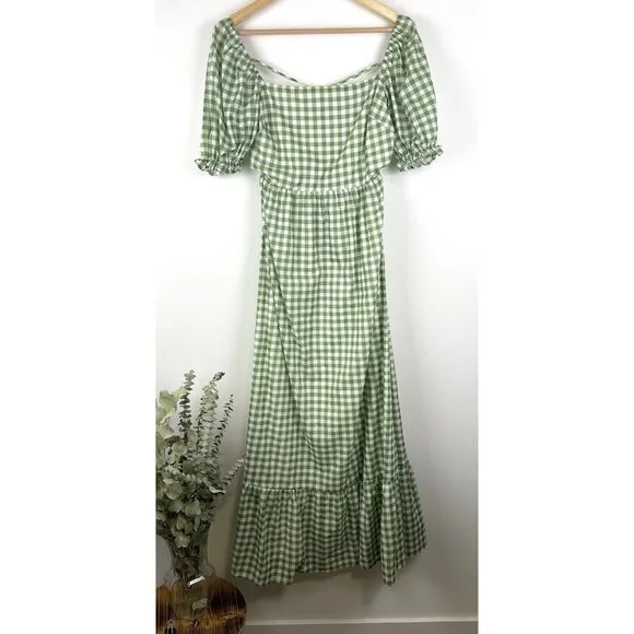 CHARLIE HOLIDAY Anthropologie Green‎ Gingham Paris Maxi Dress Size 4