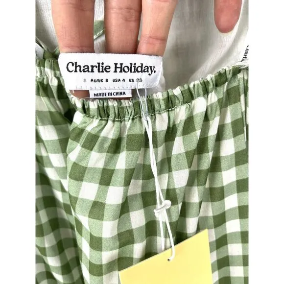 CHARLIE HOLIDAY Anthropologie Green‎ Gingham Paris Maxi Dress Size 4
