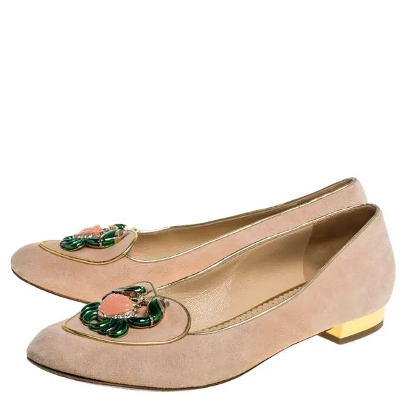 Charlotte Olympia Peach Suede Birthday Zodiac Cancer Ballet Flats Size 40
