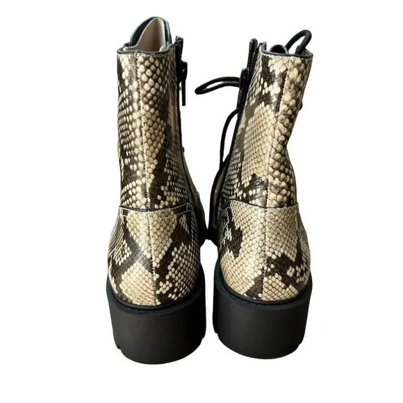 Chelsea &amp; Violet CV War Snake Print leather Combat Block Heel Boots sz 8.5 NWOB
