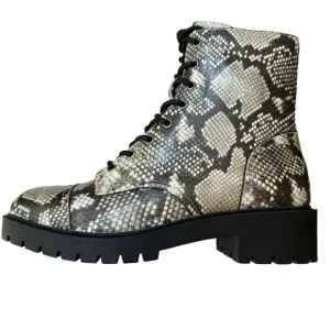 Chelsea &amp; Violet CV War Snake Print leather Combat Block Heel Boots sz 8.5 NWOB
