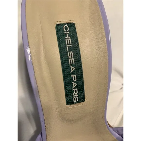 Chelsea Paris Authentic Lavender Purple Patent Leather Block Heel Slides 7