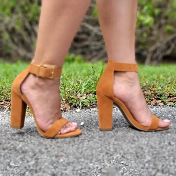 Chestnut Chunky Block Heels Open Toe Casual Sandals