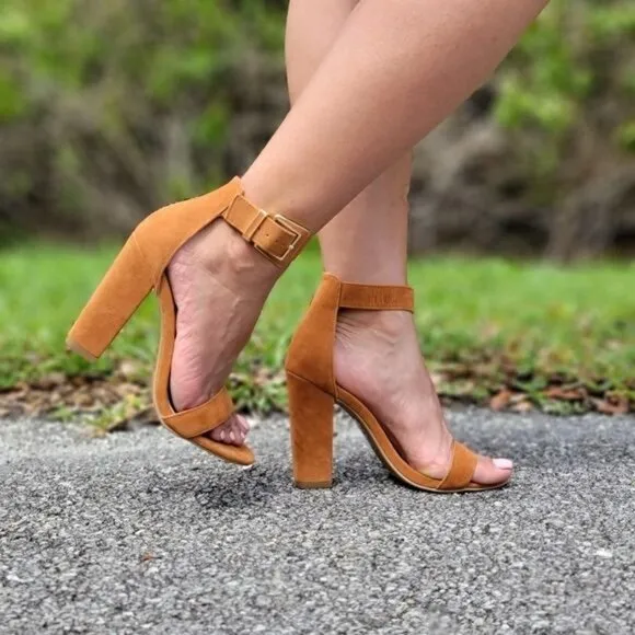 Chestnut Chunky Block Heels Open Toe Casual Sandals