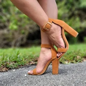 Chestnut Chunky Block Heels Open Toe Casual Sandals