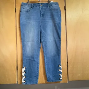 Chico’s So Slimming Lace-Up Hem Girlfriend Ankle Jeans.
