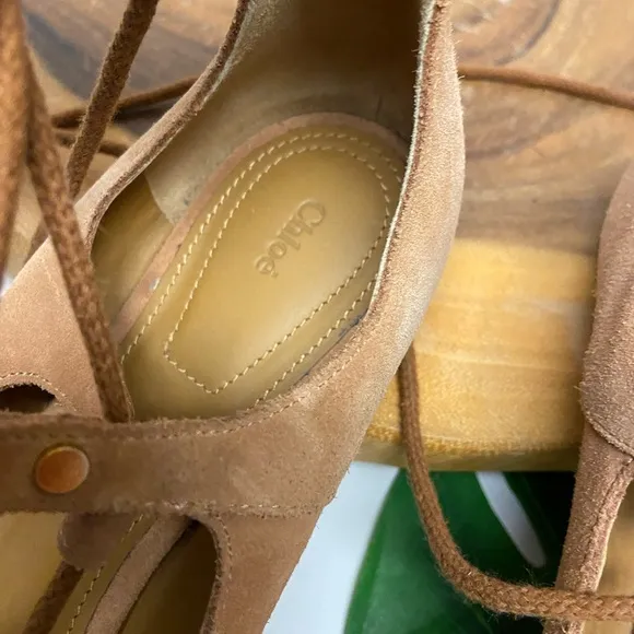 Chloe Brown Suede Lace Up Ballet Flats