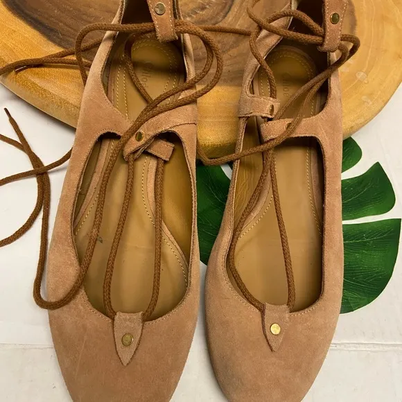 Chloe Brown Suede Lace Up Ballet Flats