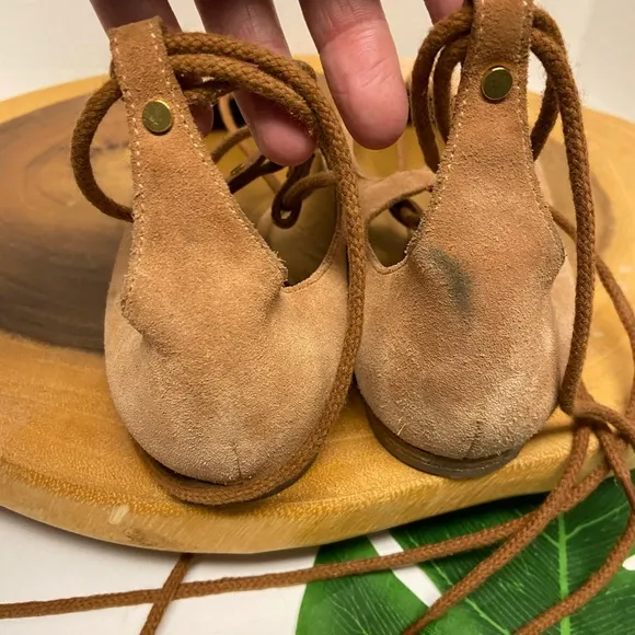 Chloe Brown Suede Lace Up Ballet Flats