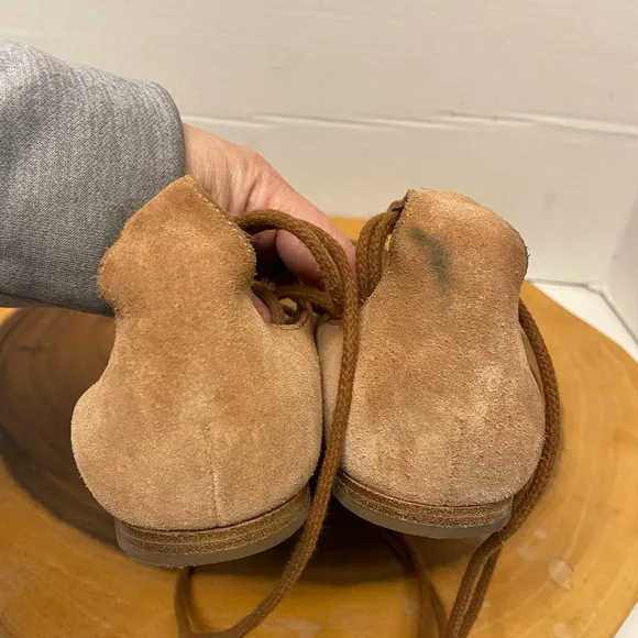 Chloe Brown Suede Lace Up Ballet Flats