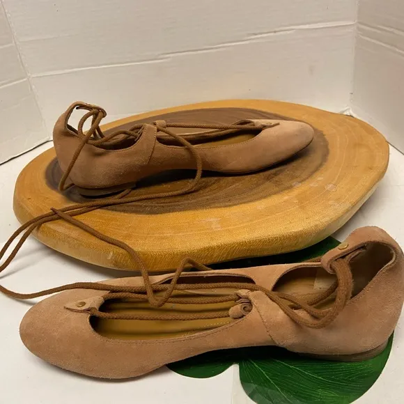 Chloe Brown Suede Lace Up Ballet Flats
