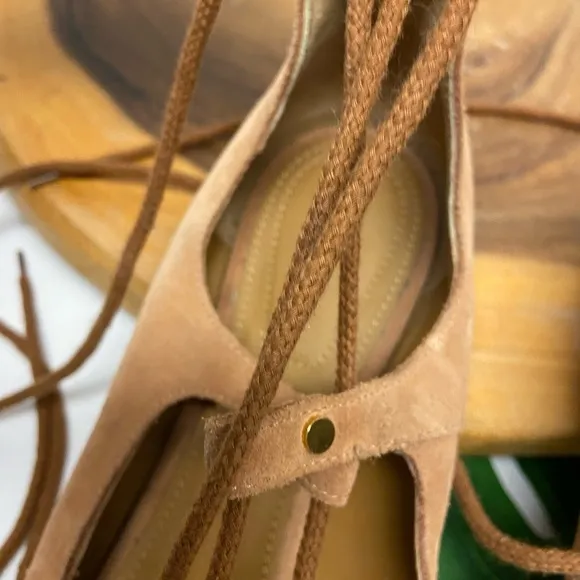 Chloe Brown Suede Lace Up Ballet Flats