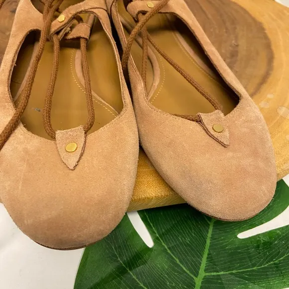 Chloe Brown Suede Lace Up Ballet Flats