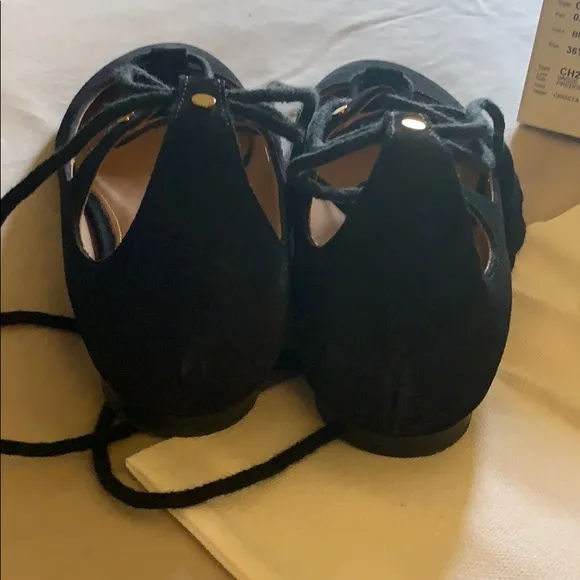 Chloe Foster Black suede lace up ballet flats 36.5