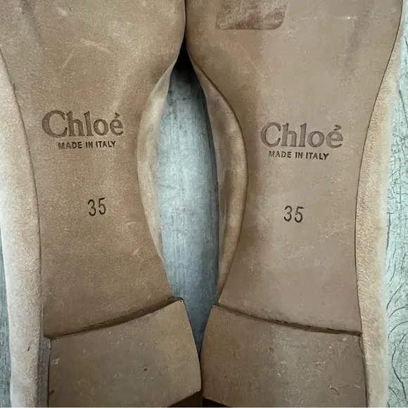 Chloe Lauren Scallop-Edge Suede Flats In Tan Size 35