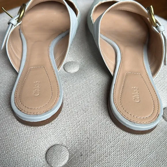 Chloe Lauren Scalloped Mules Suede Light Green Teal Suede Mary Jane Slides 38