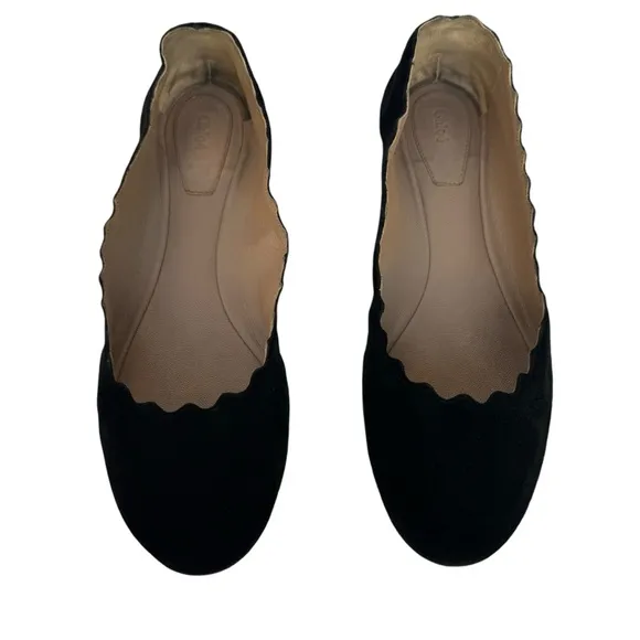 Chloe Lauren scalloped suede ballet flats woman’s SZ. 6