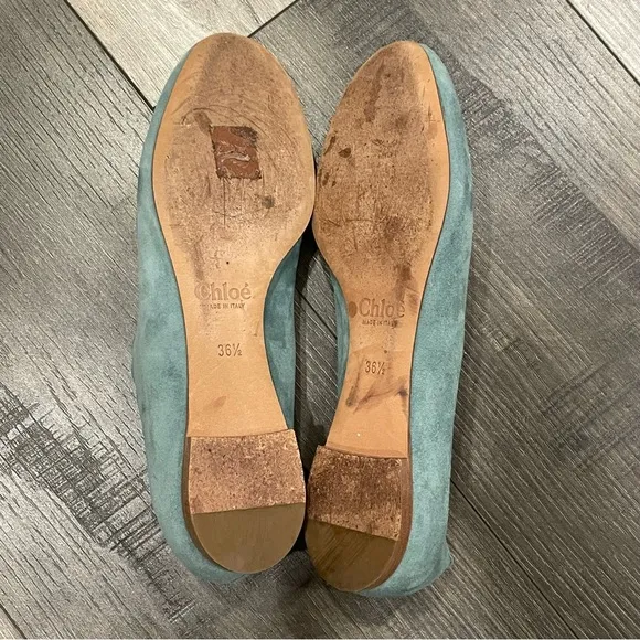 Chloe Lauren Suede Ballet Flats Seafoam Green 6 1/2