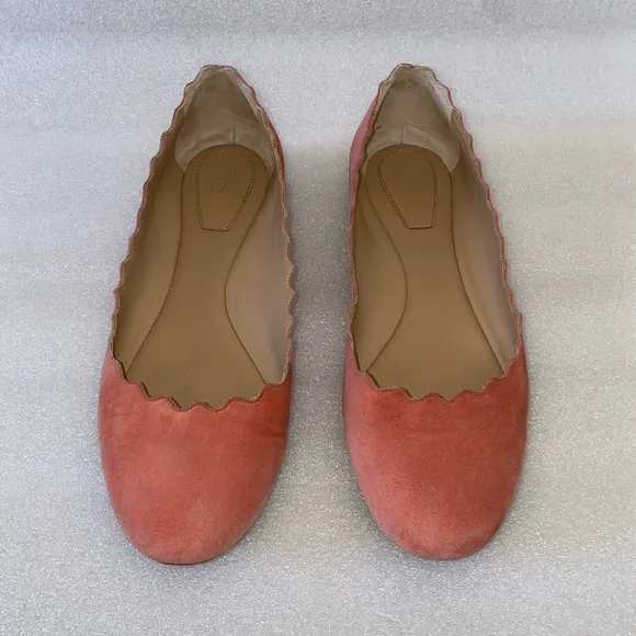 Chloe Lauren Suede Scalloped Ballet Flats Dusty Rose size 39.5 US 9