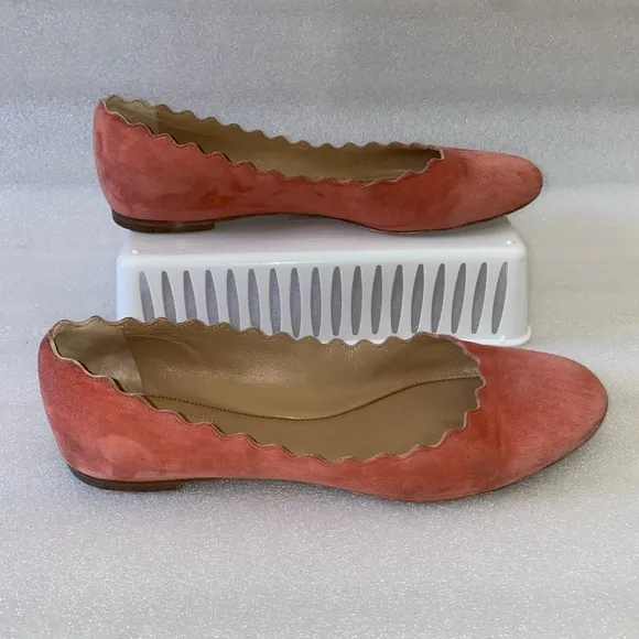 Chloe Lauren Suede Scalloped Ballet Flats Dusty Rose size 39.5 US 9