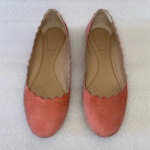 Chloe Lauren Suede Scalloped Ballet Flats Dusty Rose size 39.5 US 9