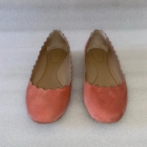 Chloe Lauren Suede Scalloped Ballet Flats Dusty Rose size 39.5 US 9