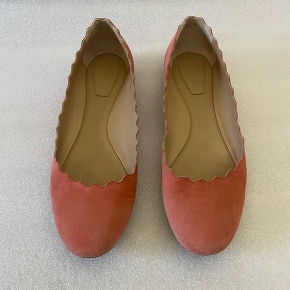 Chloe Lauren Suede Scalloped Ballet Flats Dusty Rose size 39.5 US 9