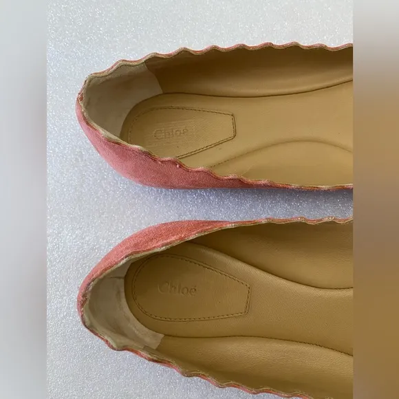 Chloe Lauren Suede Scalloped Ballet Flats Dusty Rose size 39.5 US 9