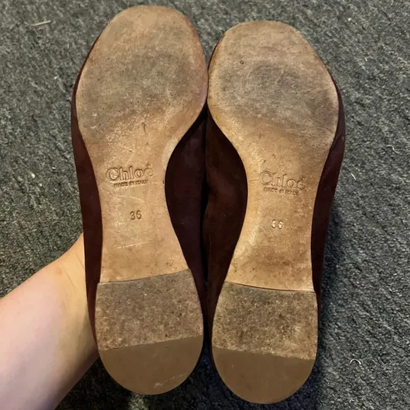 Chloe Scalloped Red Suede Flats, size 36