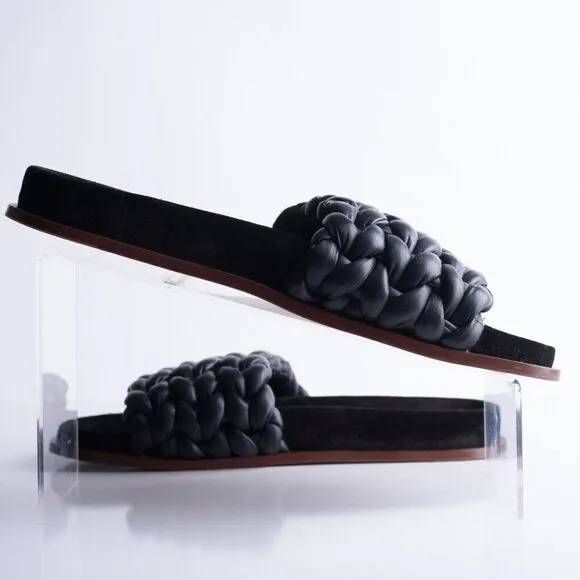 Chloe Womens Black Kacey Flats Braided Slide Sandals Shoe Leather US 8 EU 38