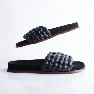 Chloe Womens Black Kacey Flats Braided Slide Sandals Shoe Leather US 8 EU 38
