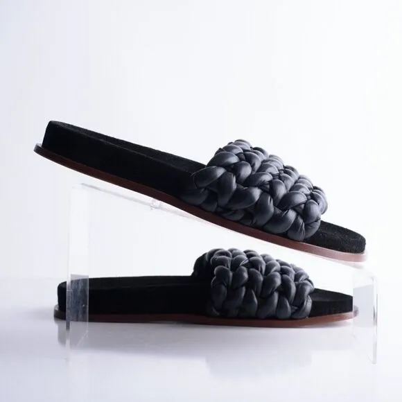 Chloe Womens Black Kacey Flats Braided Slide Sandals Shoe Leather US 8 EU 38