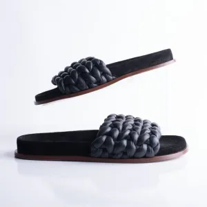 Chloe Womens Black Kacey Flats Braided Slide Sandals Shoe Leather US 8 EU 38