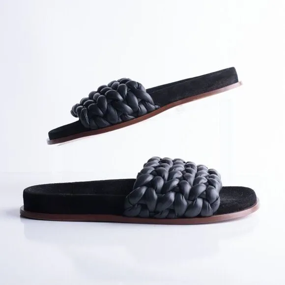Chloe Womens Black Kacey Flats Braided Slide Sandals Shoe Leather US 8 EU 38