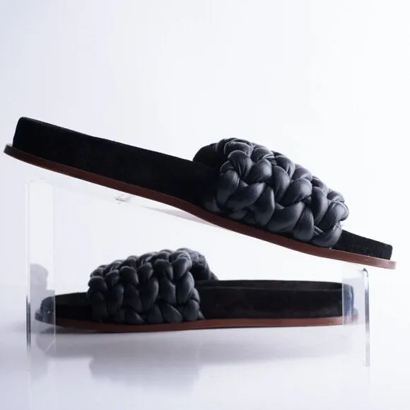 Chloe Womens Black Kacey Flats Braided Slide Sandals Shoe Leather US 8 EU 38