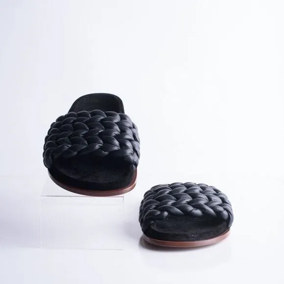 Chloe Womens Black Kacey Flats Braided Slide Sandals Shoe Leather US 8 EU 38
