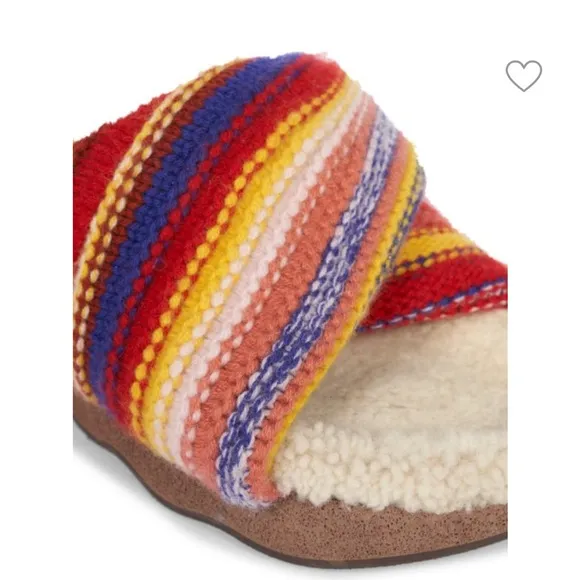 CHLOÉWomen's Wavy Knit Shearling-Trim Slides