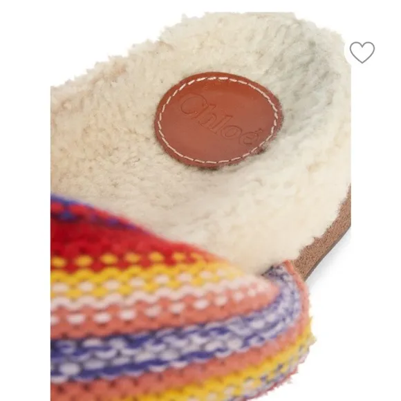 CHLOÉWomen's Wavy Knit Shearling-Trim Slides