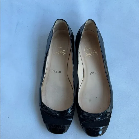 Christia Louboutin ballerina flats patent leather suede37.5 made in IT fits 7 US
