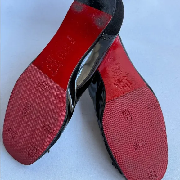 Christia Louboutin ballerina flats patent leather suede37.5 made in IT fits 7 US