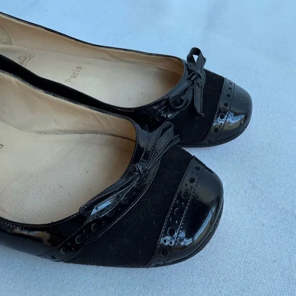 Christia Louboutin ballerina flats patent leather suede37.5 made in IT fits 7 US