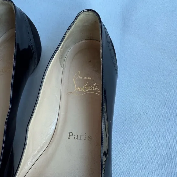 Christia Louboutin ballerina flats patent leather suede37.5 made in IT fits 7 US