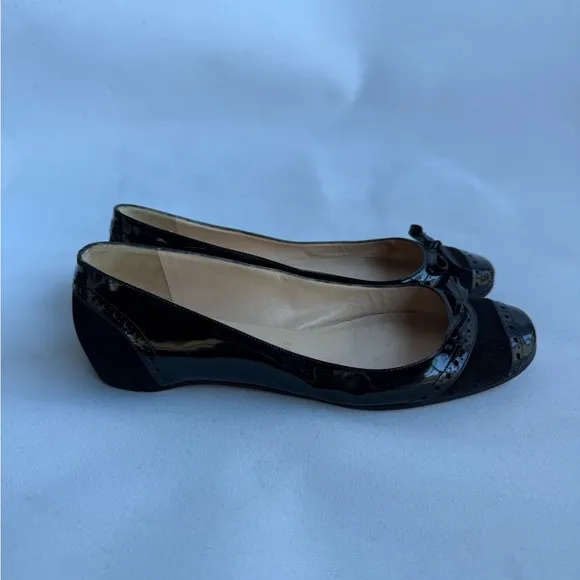 Christia Louboutin ballerina flats patent leather suede37.5 made in IT fits 7 US