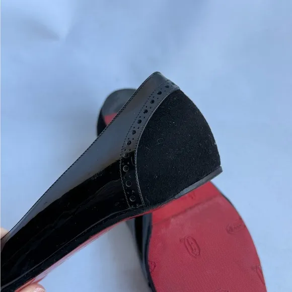 Christia Louboutin ballerina flats patent leather suede37.5 made in IT fits 7 US