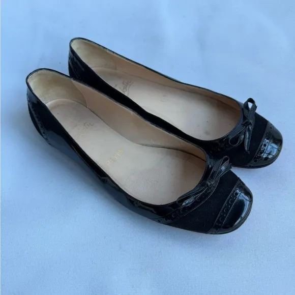 Christia Louboutin ballerina flats patent leather suede37.5 made in IT fits 7 US