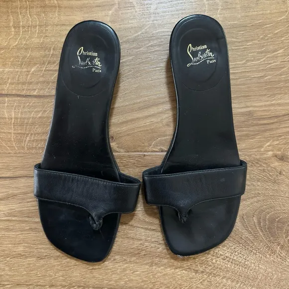 Christian Louboutin Square Toe Leather Slides