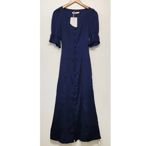 Christy Dawn Lennon Dress XS Midnight Navy Blue Puff Sleeves Midi Boho Country