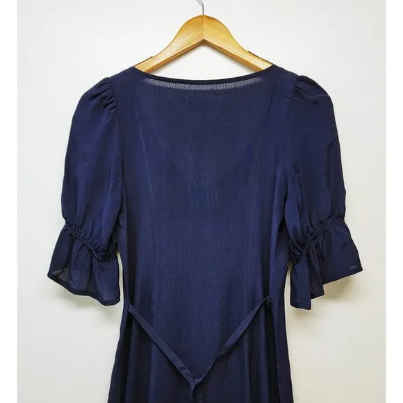 Christy Dawn Lennon Dress XS Midnight Navy Blue Puff Sleeves Midi Boho Country